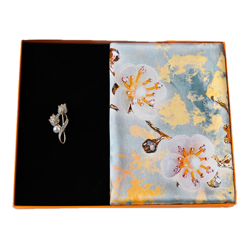 Hangsifu Silk Scarf Shawl Set, Practical Gift for Mom, Birthday Present Box for Wome