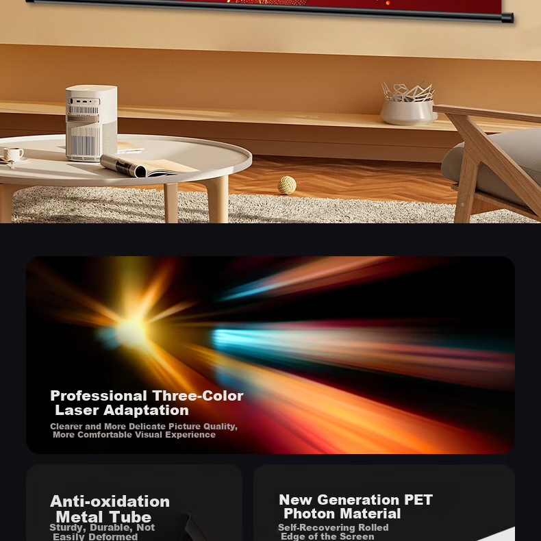 JINGMI Projection Screen BG1 Photon Screen 100 Inch 16:9 Wall-Mounted Screen No Drilling Required for Home And Office Use Compatible with XGIMI, Jmgo, Dangbei, Xiaomi Three-Color Laser Projectors Scree 2