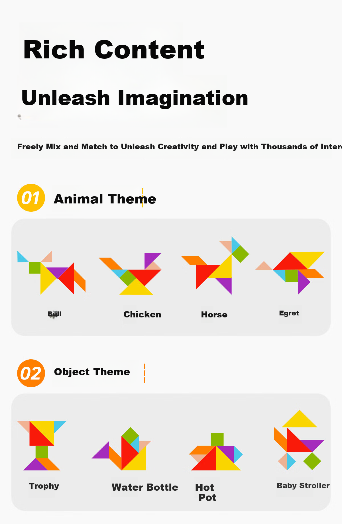 Xiaowandou Wooden Tangram Puzzle for Primary School Students in Grades 2 And 7, Lower Elementary Math Teaching Aid, Educational Toy for Children's Mental Development And Puzzle Solving 3