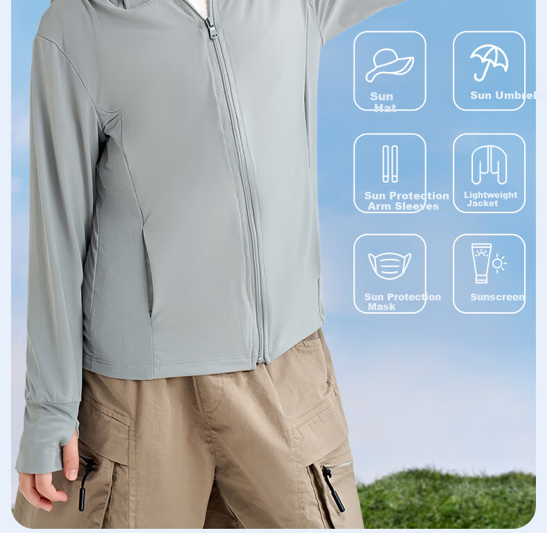 Luomeng Children's Summer New UV Protection Sun Protection Clothing, Kids' Air Conditioning Shirt, Light Gray Sun Protection Clothing, Size 160 5