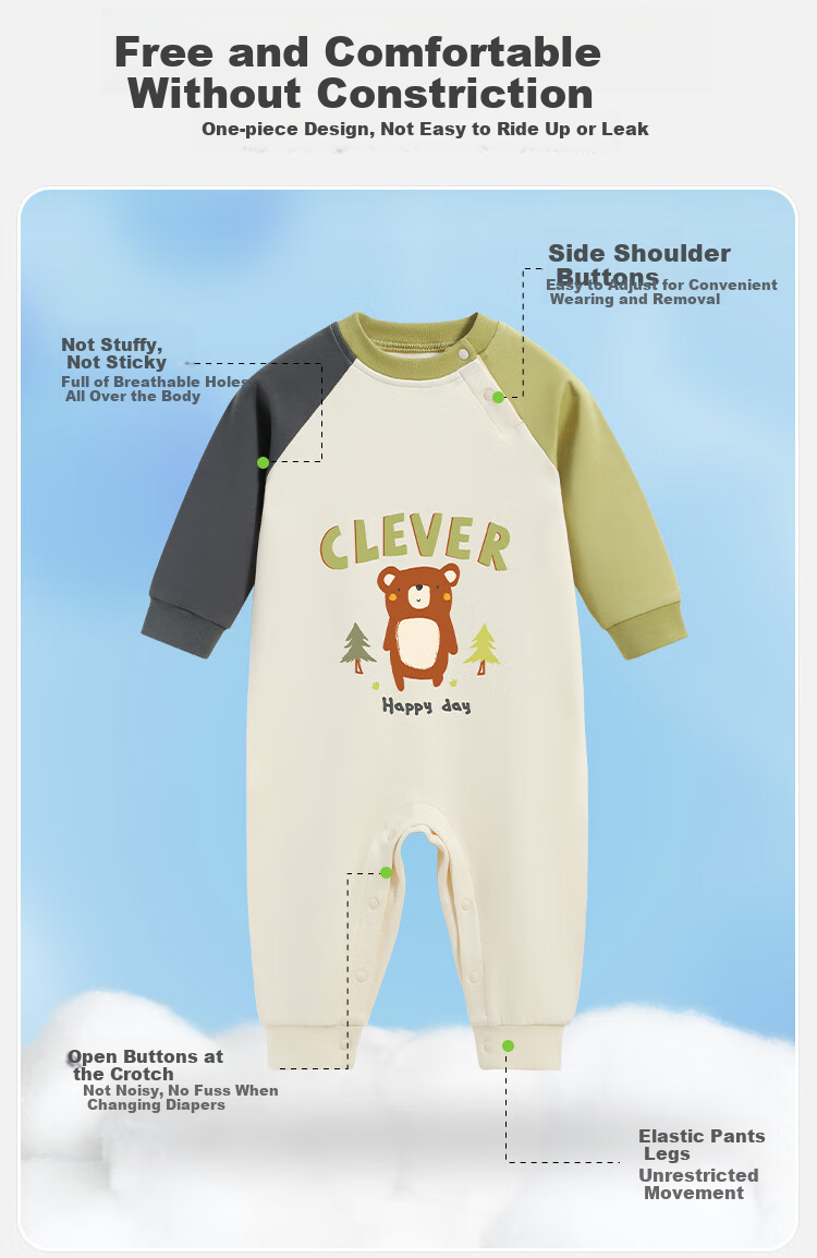 YUZHAOLIN Baby Romper, Newborn Pure Cotton Pajamas, Spring Season for Young Children, Infant Onesie, Children's Clothing, Forest Bear Desig 5