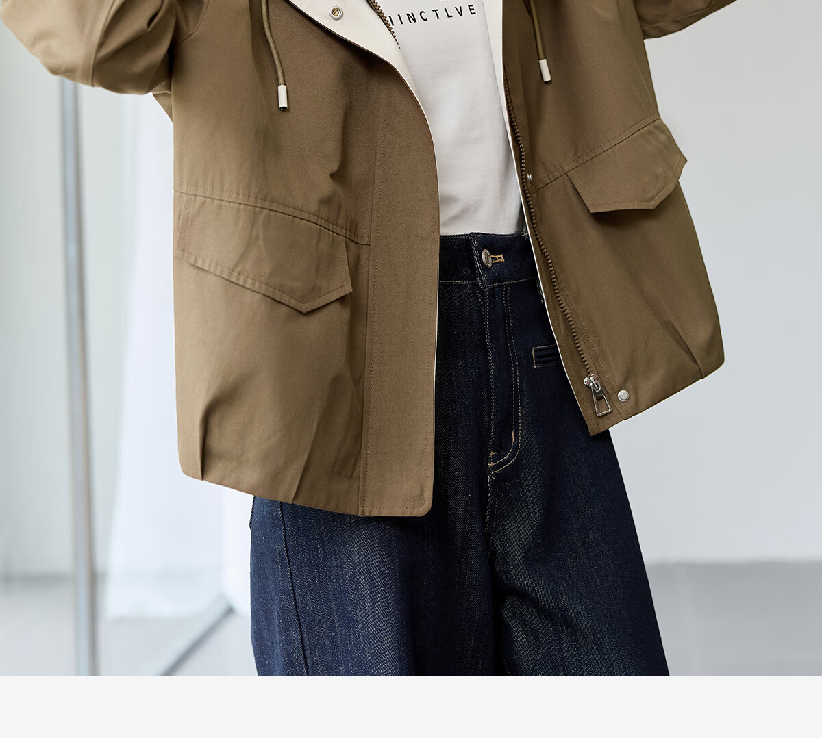 Chushen Spring and Autumn Casual Women's Jacket Fashion Hooded Color-Block Loose Versatile Mountain Style Coat S53D046 3