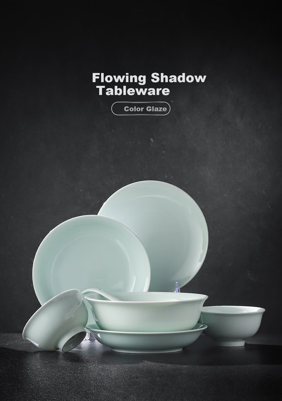 Jdz High-Temperature Ceramic Tableware Set, Home Use, Shadow Blue Bowls And Plates, Chinese-Style High-End Mid-Autumn Festival Gift, Dishwasher Safe, Flowing Shadow Patter 1