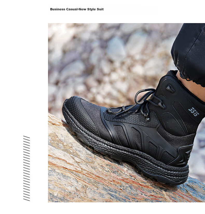 Qiangren Men's Waterproof Breathable Shock-Absorbing Hiking Boots, Outdoor Training Shoes, JDS79X, Black, Size 39 3