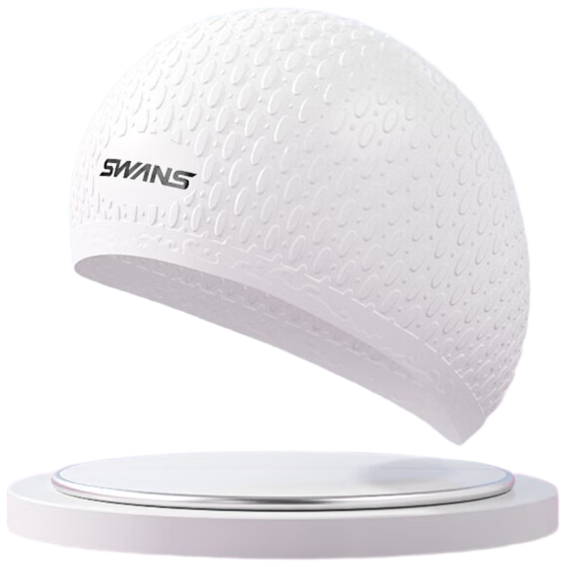 SWANS Swimming Cap for Women And Men, Waterproof Non-Binding Swim Cap with Drip Edge, Long Hair Ear Protection Silicone Swim Cap 116 White