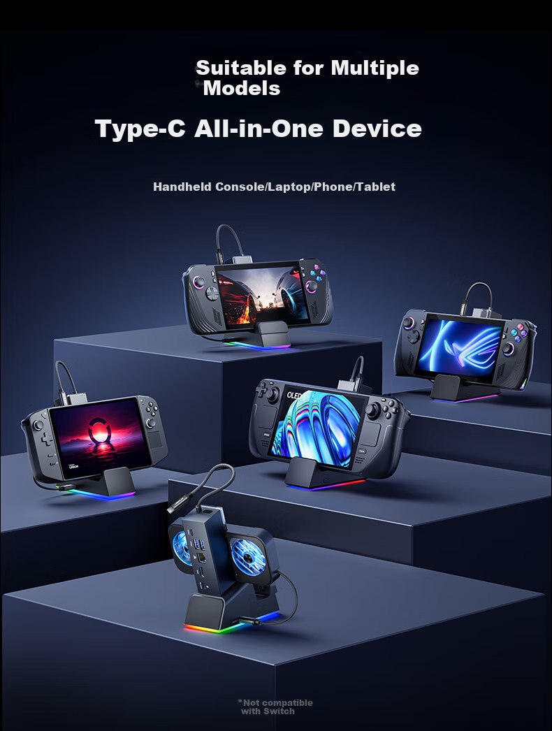 JSAUX Compatible with Steam Deck/OLED/ROG Expansion Dock, ROG Ally Handheld Expansion Dock Accessory, Type-C Base, USB Hub, Official 4K 144Hz Screen Casting VRR 2