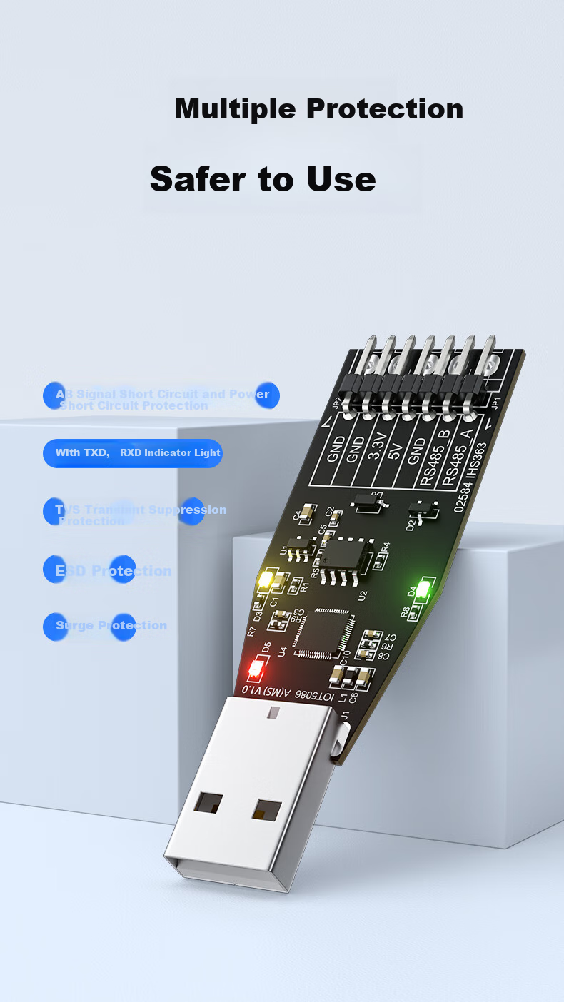 DTECH , DTECH USB to RS485 Serial Port Converter with Indicator Light, USB to Serial RS485 Module Communication Converter MS3020 Chip IOT5086A(MS) 5