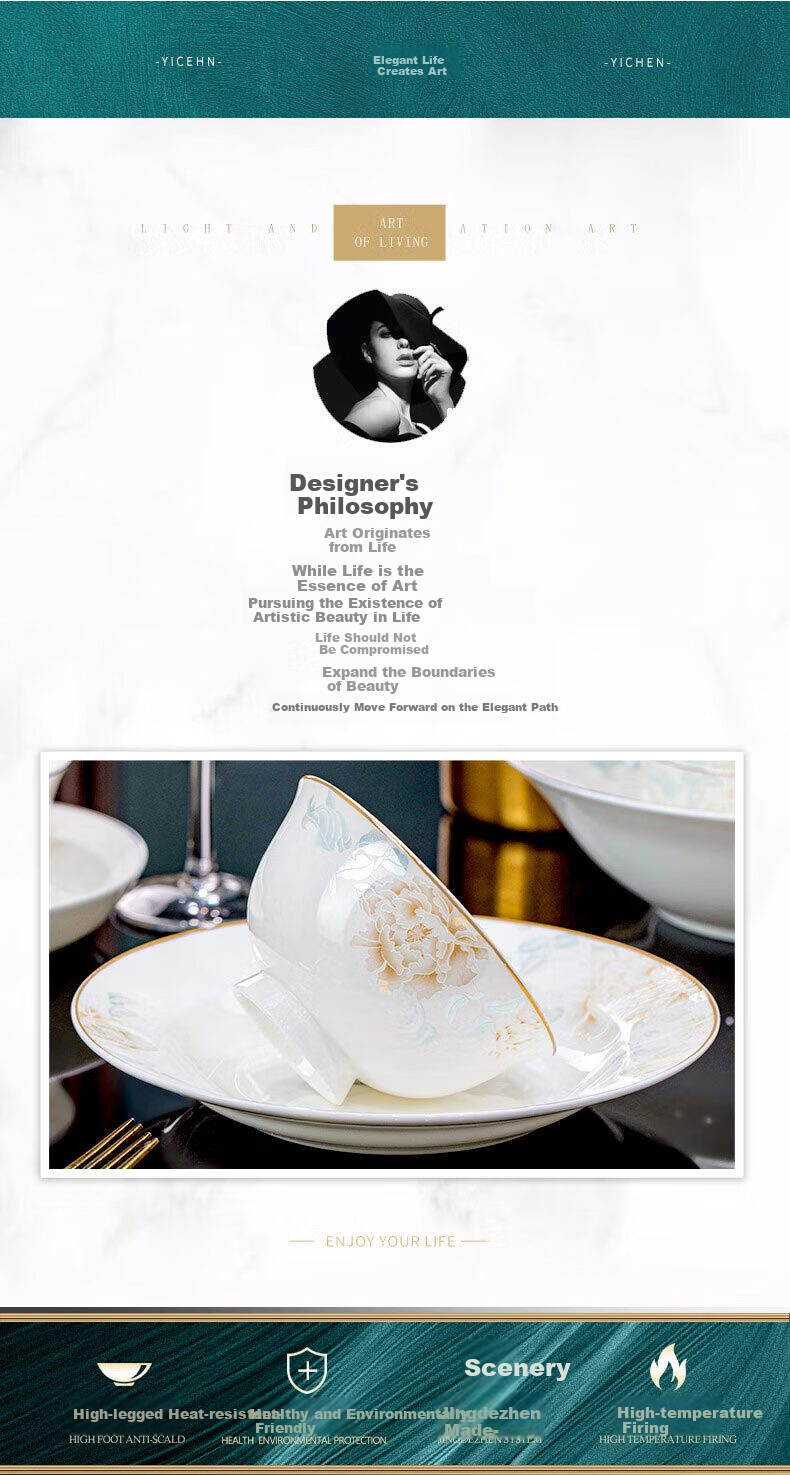 Yichen Jingdezhen Ceramic Bowl And Plate Dinnerware Set, Complete Tableware Set for Home Use, 2026 New Stylish Design, Bowls And Chopsticks, Housewarming Gift 1