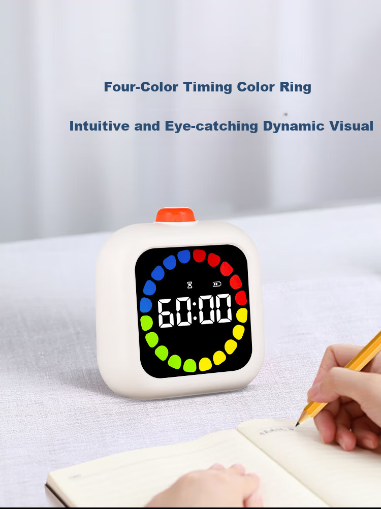 Compas Timer Alarm Clock Time Management Visual Aid for Children's Homework And Study, Desktop Stopwatch Clock Gift S5091 White Back-To Season Children's Day Gift 5