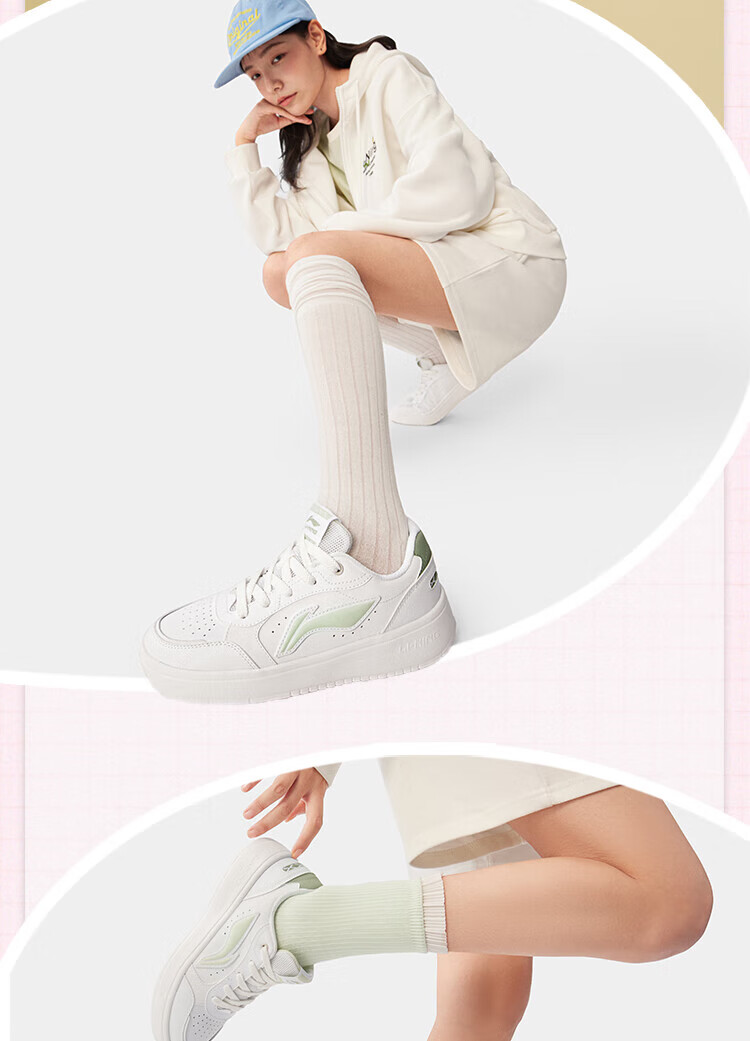 LI-NING Floating Boat Women's Low-Cut Breathable White Sneakers Classic Lightweight Sports Casual Shoes Comfortable Versatile Shoes for Women 10