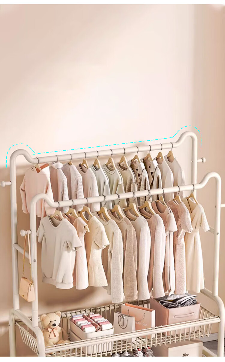 Yupin Floor-Standing Coat Rack, Movable Clothes Hanger Stand YJ138, Double-Layer Milk White, 100cm 4