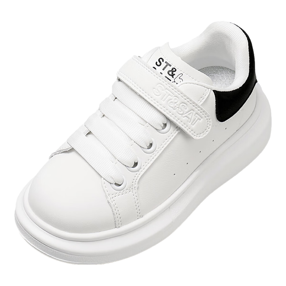 St&Sat Children's Shoes, Kids' White Sneakers, New Style Boys' Casual Shoes, Korean Fashion Skateboard Shoes, Versatile Girls' Shoes, White And Black, Size 33