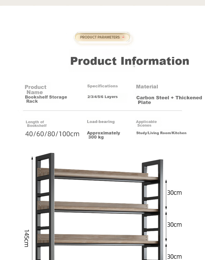 Milin Bookshelf Storage Rack, Floor-Standing Multi-Tier Organizer for Students And Home Use, Living Room Iron Art Bookcase Storage Shelf, Four-Tier White 80 16