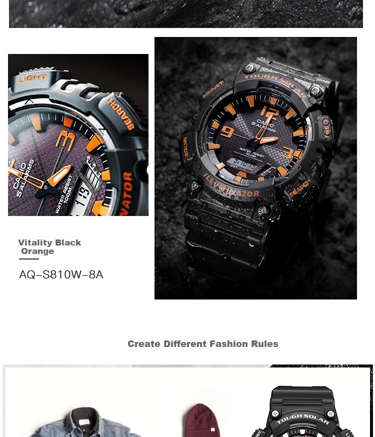 Casio Men's Watch with Solar Power, Water-Resistant, Shockproof, Sports Digital Smart Watch, Japanese/Korean Style, Gift for Boyfriend, AQ-S810WC 4