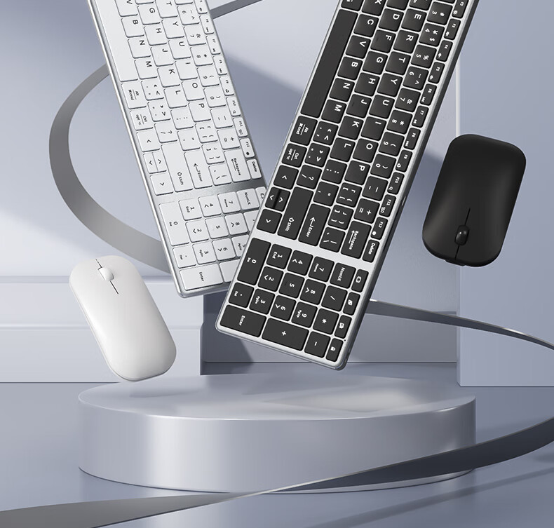 B.O.W Hangshi HW236L-2 Rechargeable Ultra-Thin Silent Wireless Keyboard And Mouse Set, 99 Keys, Compatible with Desktop And Laptop Computers for Office And Home Use, Silver And White 3