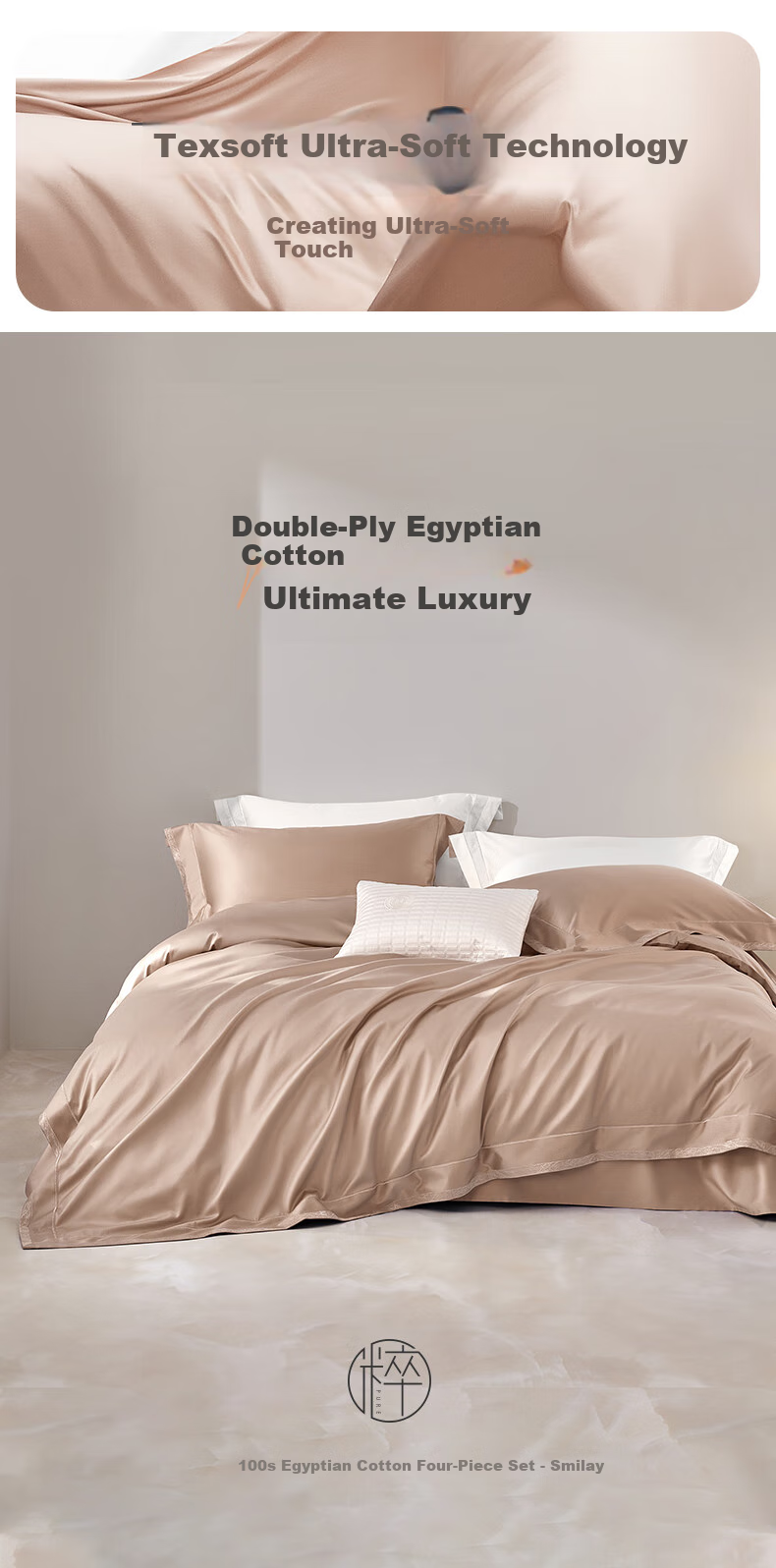 LUOLAI Home Textiles Pure Cotton Bedding Set of Four Pieces, 100 Thread Count Egyptian Cotton, Luxury Bed Sheet And Duvet Cover Set for Double Bed, 200*230 1