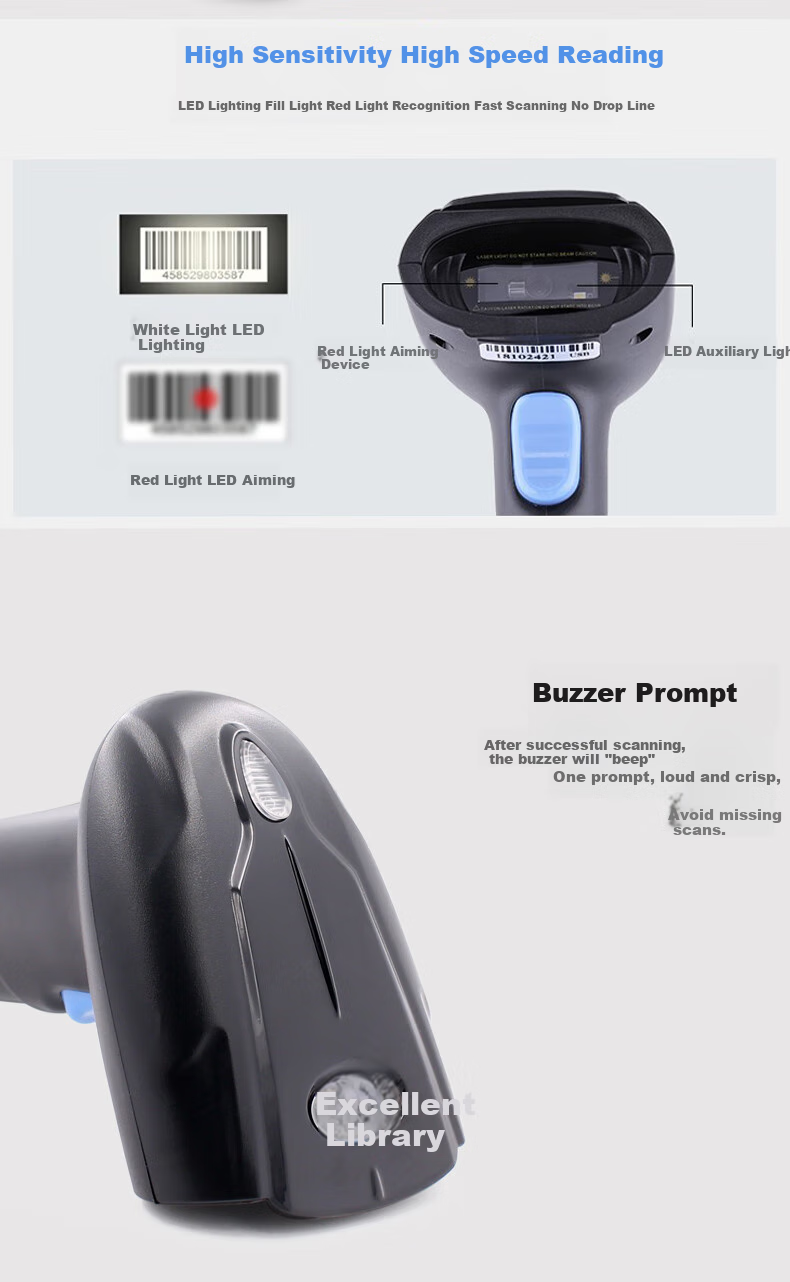Youku One-Dimensional And Two-Dimensional Barcode Scanner Gun, Universal Pharmacy Traceability Code Scanner for Supermarket Checkout, Warehouse Logistics Express Barcode Gun Scanner 5