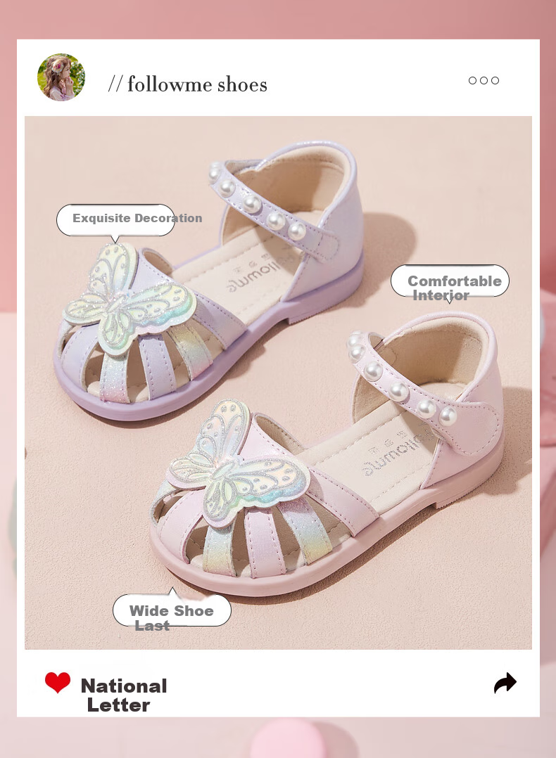 Follow Me Girls' Sandals, Summer New Style Soft-Soled Closed-Toe Princess Shoes, Toddler Non-Slip Crystal Shoes, Pearl White, Size 30 2