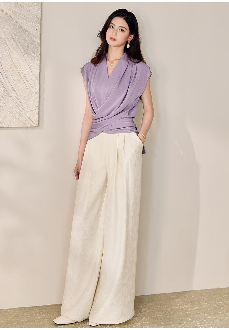 ROEYSHOUSE Textured Loose Straight-Leg Pants for Women Summer Casual Versatile Wide-Leg Trousers 11314 Apricot 2XL 5