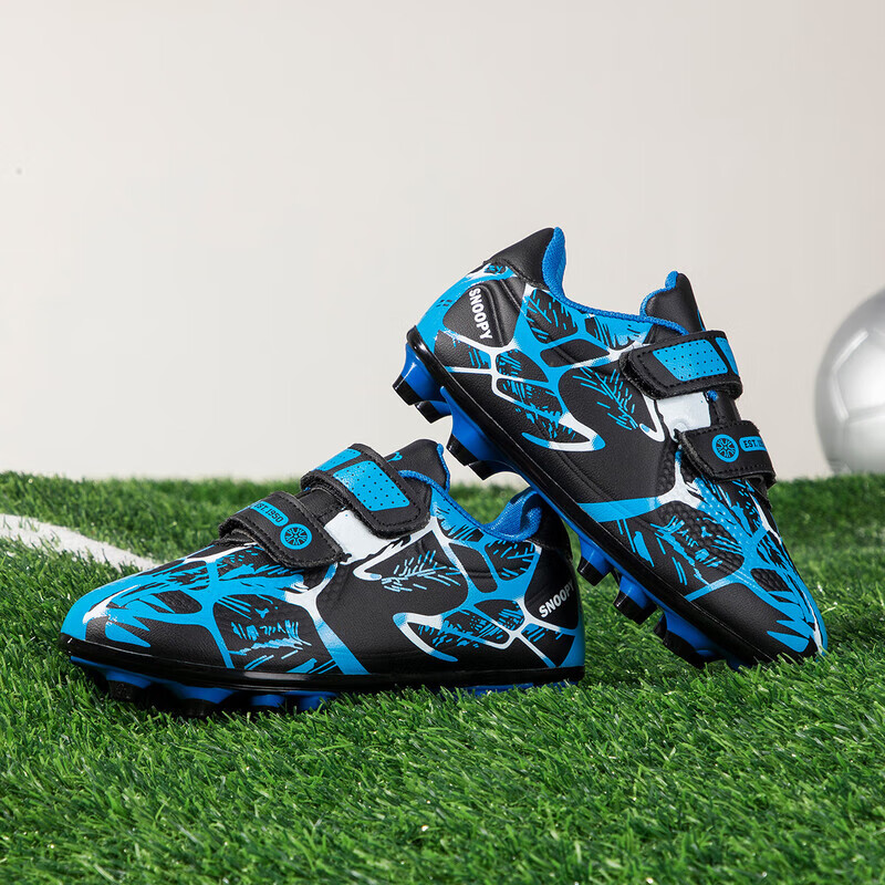 SNOOPY SNOOPY Kids Sports Shoes Children's Outdoor Training Shoes Boys and Girls Studded Soccer Shoes 7898 Black Blue Size 39