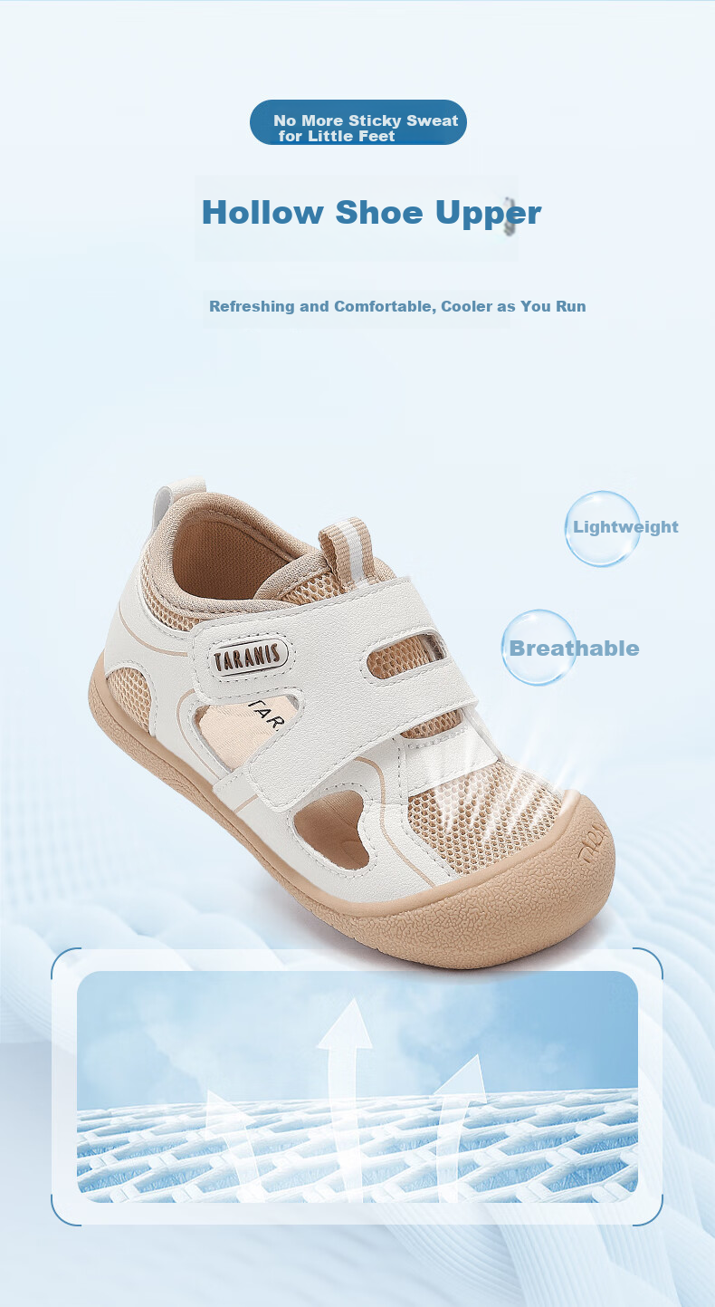 TARANIS Summer New Toddler Shoes, Closed-Toe Anti-Kick Children's Sandals, Non-Slip Breathable Functional Shoes for Baby Boys, White/apricot Color, Size 24 2