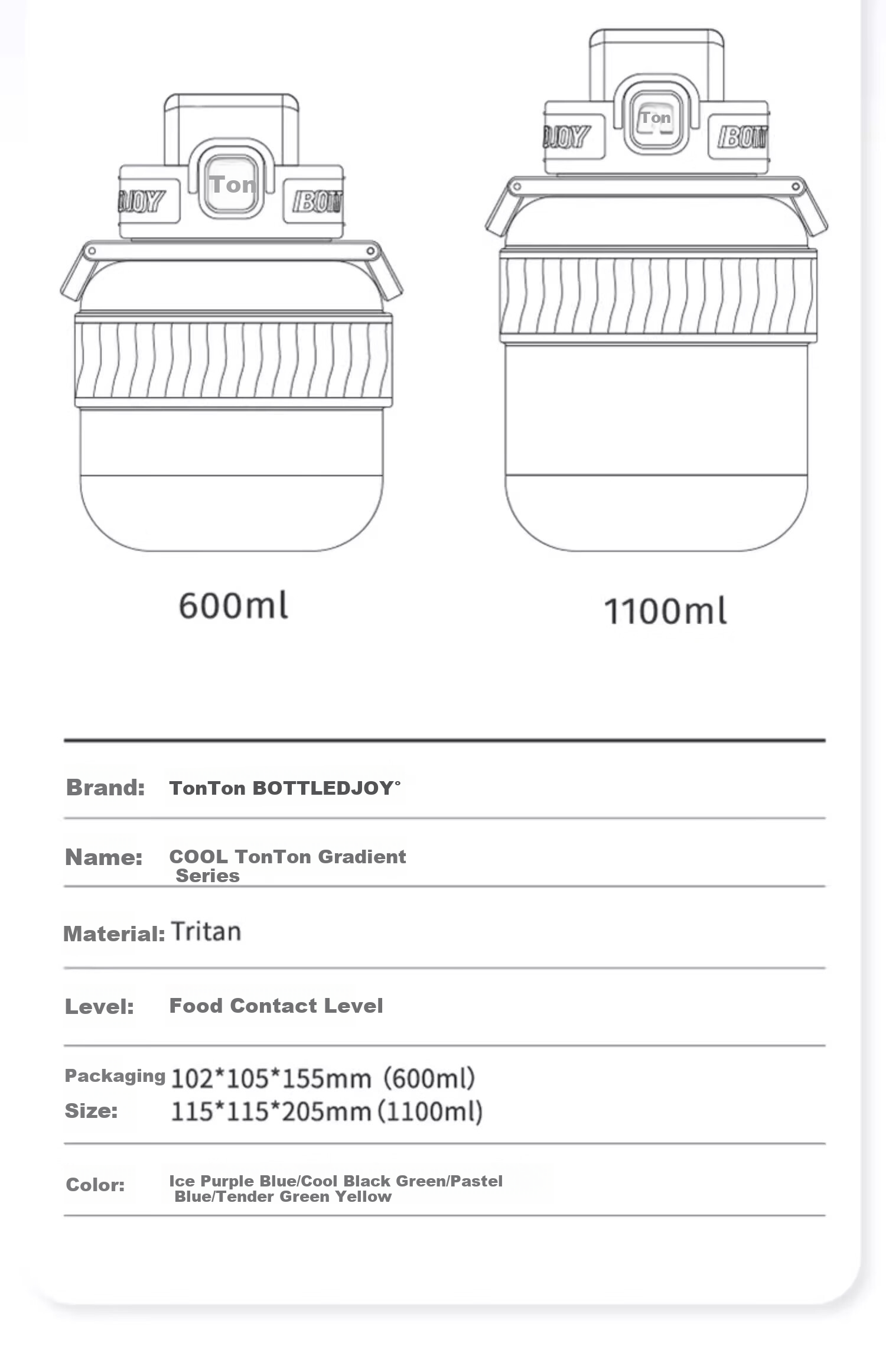 Dundun Tritan Plastic Student Sports Water Bottle Large Capacity Outdoor Portable Sports Flask for Men 18