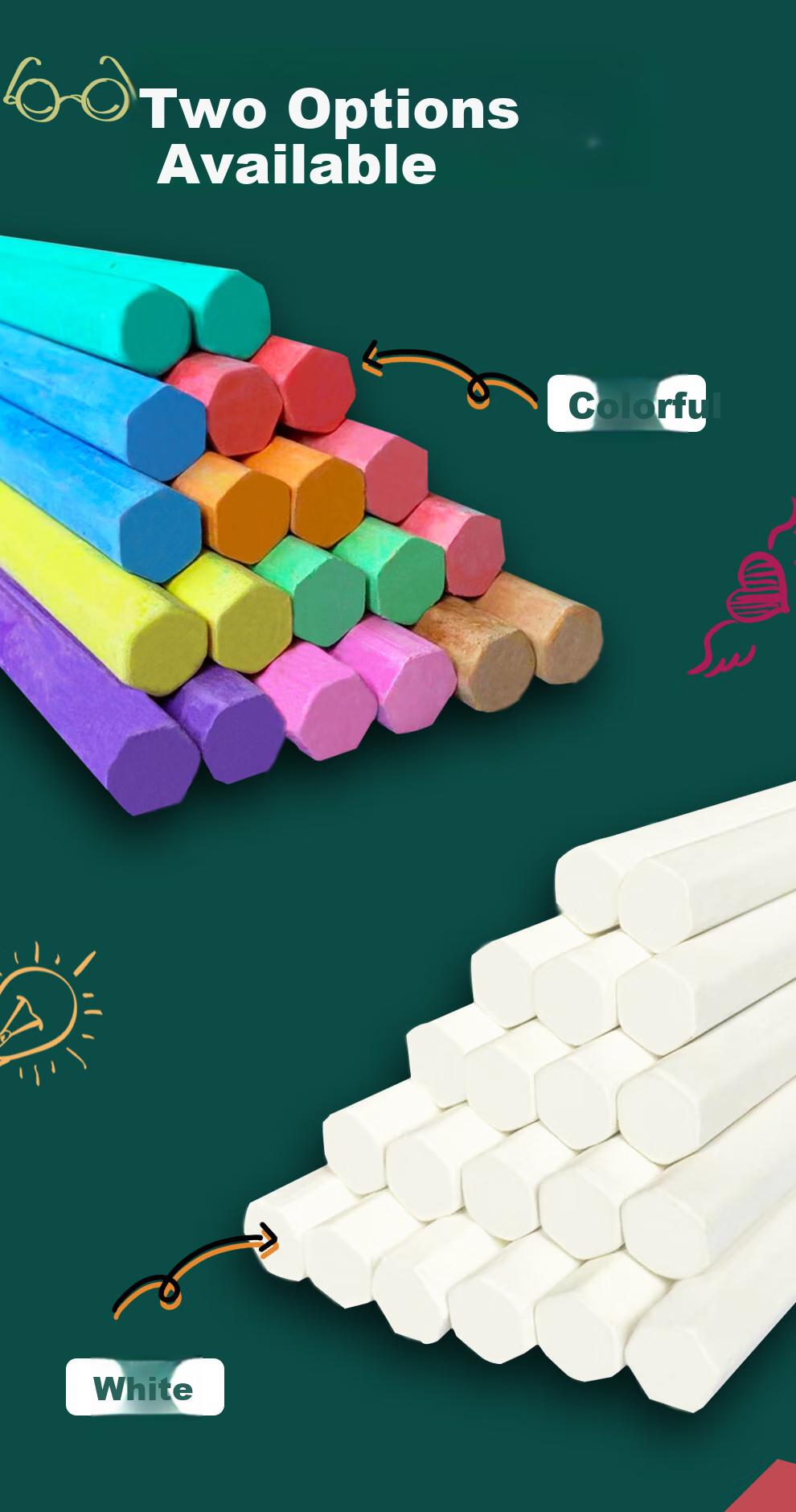 YUJA Chalk Set, 11 Colors, 196 Pieces, Hexagonal Colored And White Chalks for Children, Non-Toxic Dust-Free Drawing Board, Doodle Pens, Teacher's Teaching Blackboard Report Special Pens 3