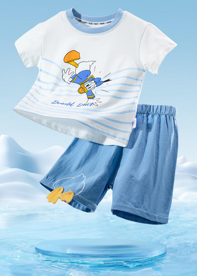 Disney Children's Short-Sleeve Set, Cartoon Mickey Mouse, Fashionable Casual Versatile Comfortable Breathable Summer New Style, Blue And White, Size 110 2