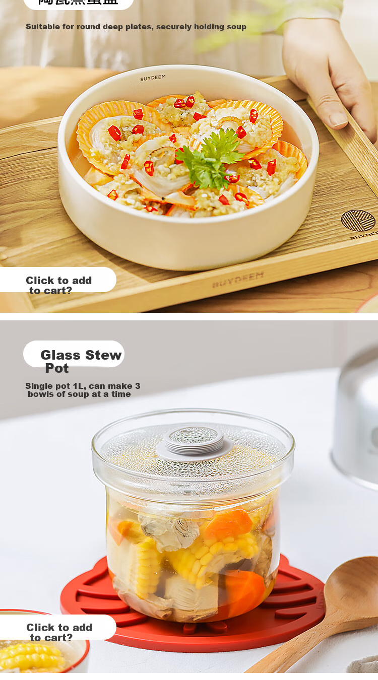 Buydeem Electric Cooking Pot, Electric Steamer Pot, Mini Steamer for Home Use, Electric Hot Pot, Fully Automatic Reservation, Heat Preservation Steamer Pot, Multi-Purpose Cooker for Home Use, Steaming, Cooking And Stewing Pot [G37 Small Yellow] 13