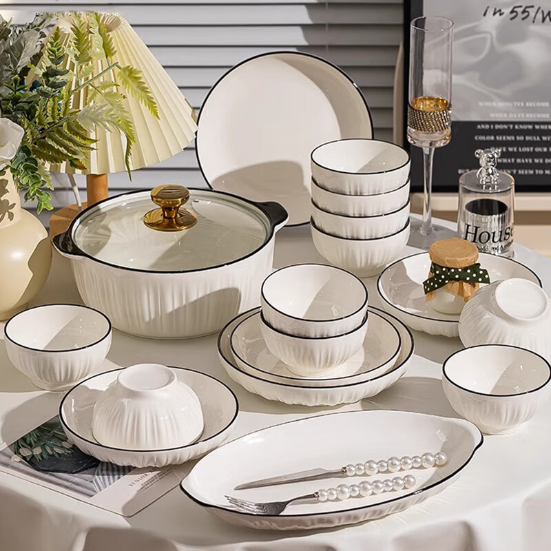 LOOKING HOME 45 Underglaze Colored Bowl And Plate Dinnerware Set for Home, Nordic Style Ceramic Bowls And Plates, Wedding Gift Bowls And Tableware Complete Set