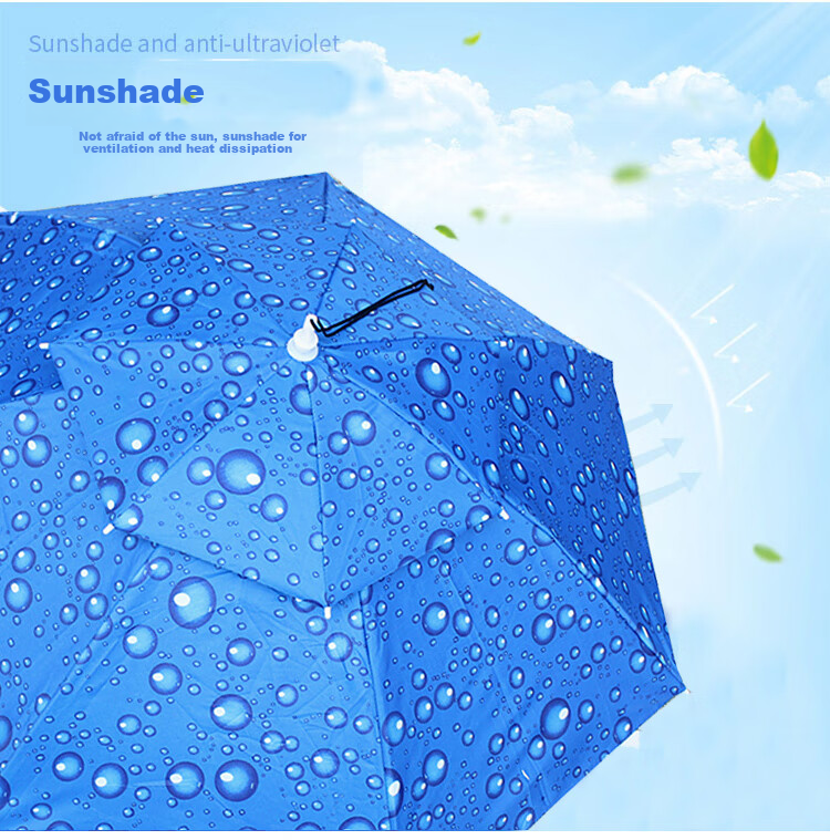 Adandyish Fishing Umbrella Hat, Foldable Double-Layer Tea-Picking Head Umbrella Hat, Raindrop Blue Silver-Gray Color, 2-Piece Set 2