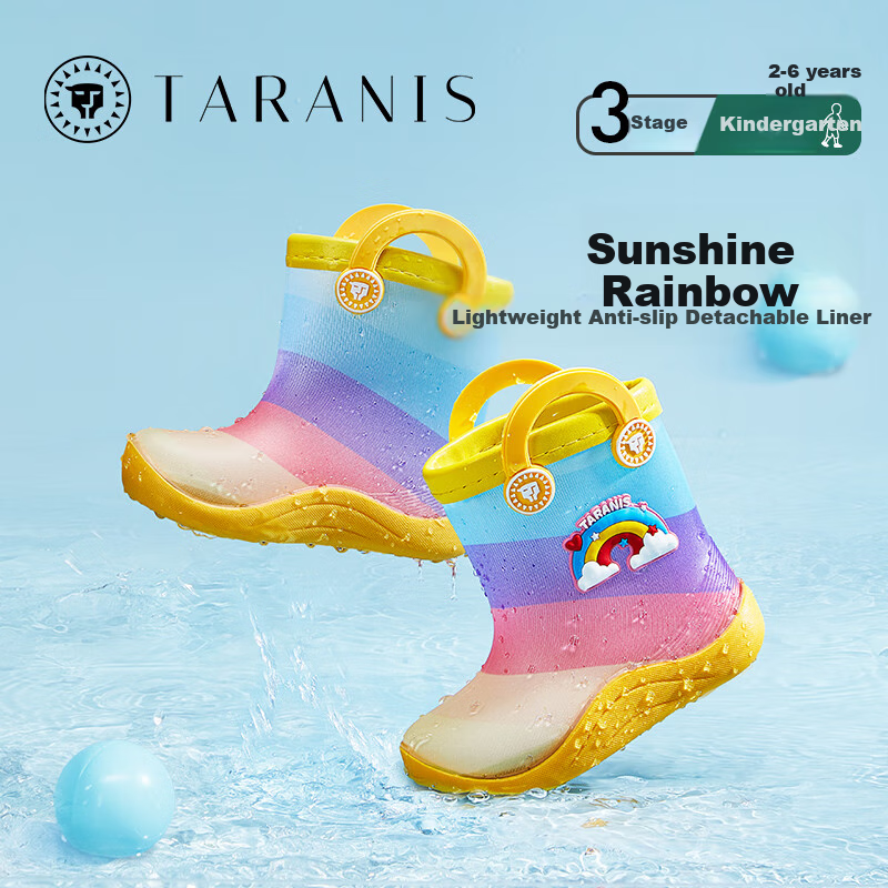 TARANIS Children's Rain Boots, Boys' Rain Shoes with Soft Soles, Non-Slip Water Shoes, Girls' Rain Boots, Yellow/clear, Size 25