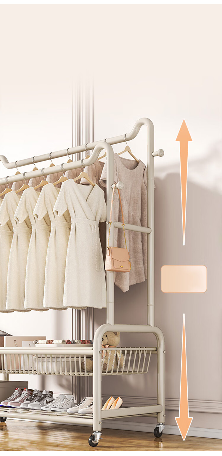 Yupin Floor-Standing Coat Rack, Movable Clothes Hanger Stand YJ138, Double-Layer Milk White, 100cm 9