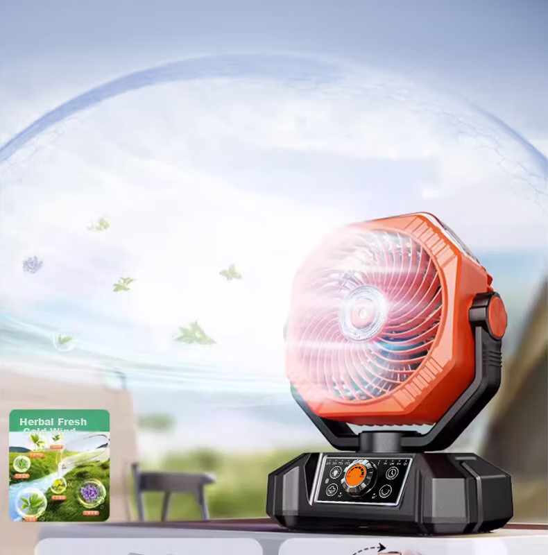 KPD KEEP PURSUING DREAMS Outdoor Rechargeable Camping Fan with Tent Light, Spray Cooling, Large Capacity Battery, USB Wireless Portable Mini Fan for Home And Desktop Use, Orange 13