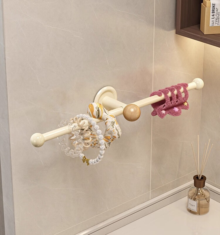 Fanxia Hair Tie Organizer Rack, Bathroom Wall-Mounted Towel Bar, No Drilling Required, Hair Ties And Scrunchies Holder, Hair Accessories Organizer with Hooks 1
