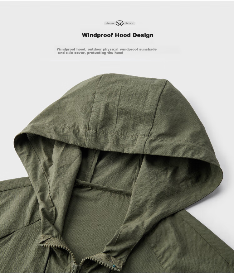 FIRS Lightweight Breathable Sun Protection Jacket for Men Smooth Stiff Outdoor Skin Jacket Hooded Casual Coat 3