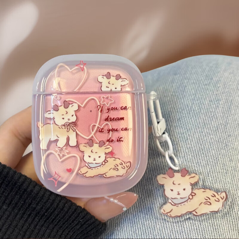 Qiaojiejie AirPods 1/2 Protective Case with Gradient Deer Design, Apple Earphone Cover with Pendant, Wireless Bluetooth Headphone Case, Shockproof Creative Painted High Transparency Shell