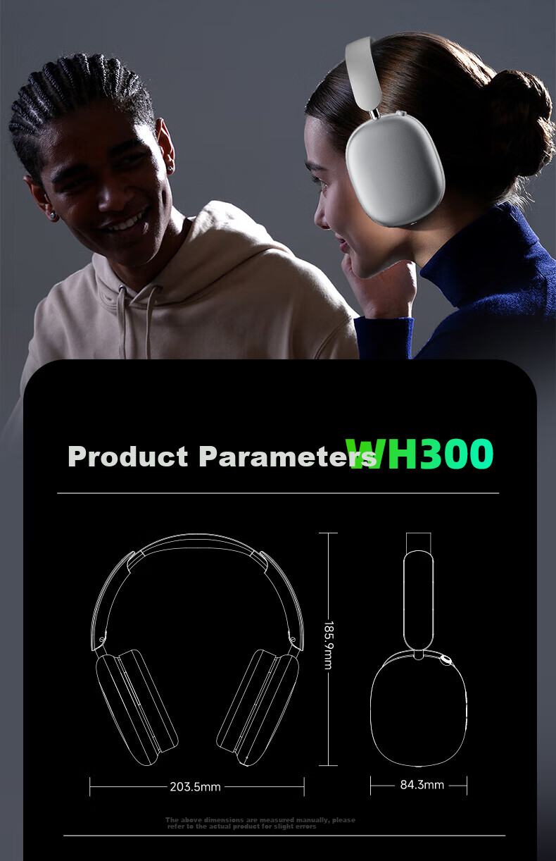 Aigo Bluetooth Headphones, Over-Ear Active Noise Cancellation, Comfortable Wear, Suitable for Music, Gaming, Sports, Compatible with Apple, Xiaomi Phones, Computers, WH300 Starry Gray 11