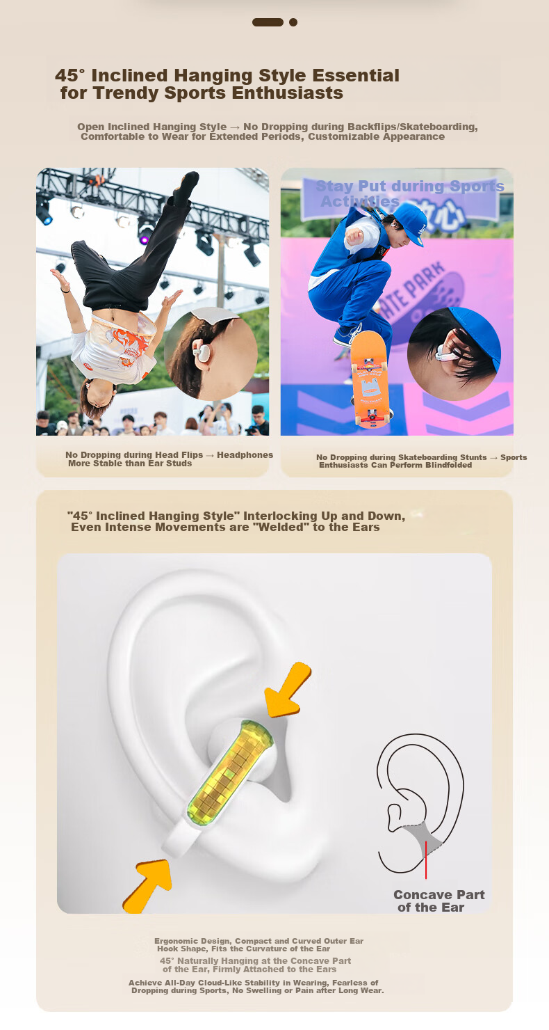 Baiersong B7 Open-Ear Bluetooth Headphones, Ear-Hook Style, for Sports And Running, Long Battery Life, AI Calling, Noise Reduction, Wireless Earphones, Fashionable Ear Clips, Suitable for Xiaomi And Apple, Pearl White 10