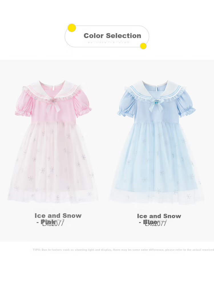 Disney Girls Dress Holiday Gift Summer Girl Dress Navy Collar Tulle Skirt Elsa Princess Dress Pink Size 110 7