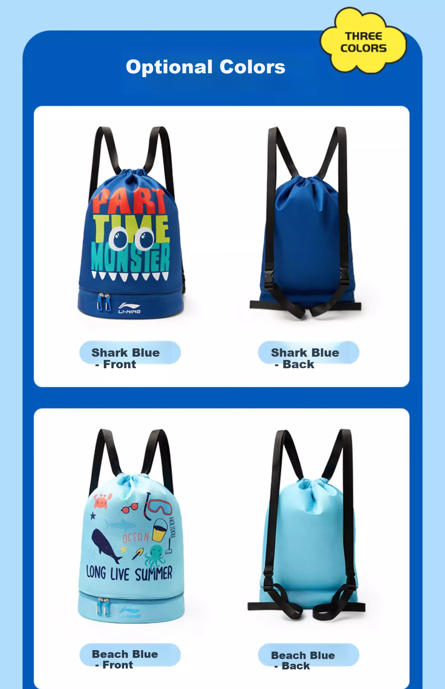Li-Ning Children's Swim Bag, Swimming Storage Bag with Wet And Dry Separation, Training Equipment, Portable Large-Capacity Backpack for Boys And Teenagers 11