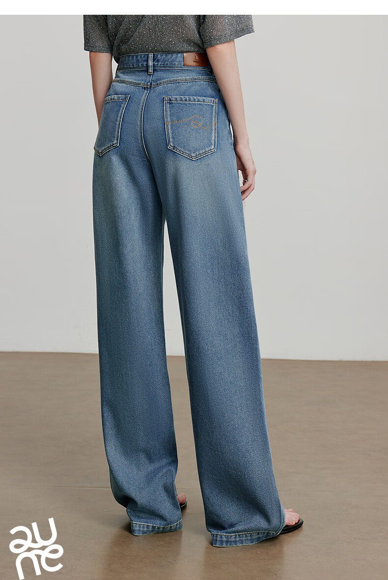 Chuyu Focus Acetate Puff Soft Denim Women's 2025 New Mid-Waist High Street Embroidered Wide-Leg Pants Sky Blue 28 26