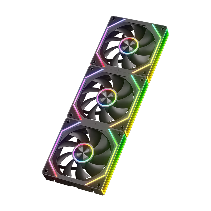 PowerTrain Prism 8RS Building Block Fan, ARGB Light Synchronization, 12CM Desktop Computer Infinite Mirror Light Effect, Case Cooling Fan, Three Sets Included, Black, Zhengye