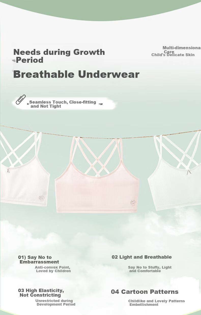 Ailier & ouluola, 2 Pieces Girls' Underwear, for Ages 9-12, Puberty, Elementary School Students, First Stage, Older Girls, Small Vest Bra, White And Pink, XL 2