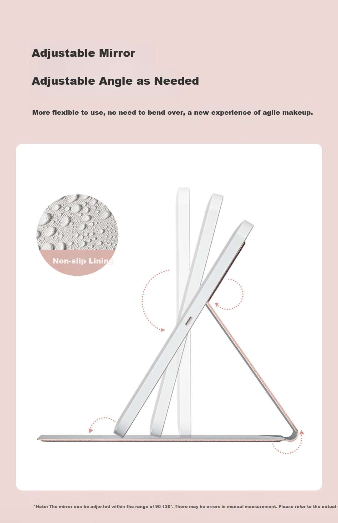 Meebordi Mirror Makeup Mirror with LED Light, Leather Student Folding Dressing Mirror, Portable Desktop Dorm Beauty Equipment, Birthday Gift, Cream White 4