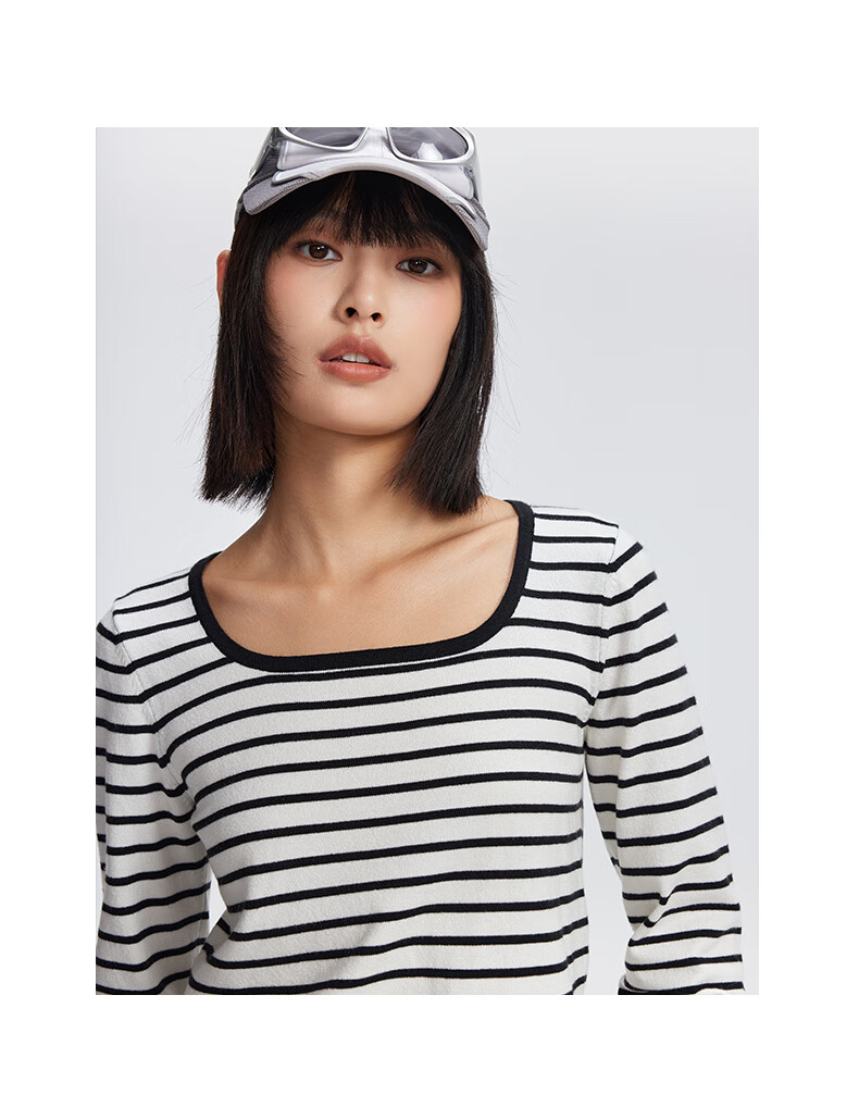 Meters Bonwe Women's New U-Neck Contrast Trim Fashionable Comfortable Base Layer Sweater 7