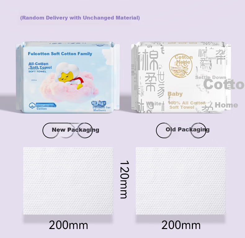 FulCotton 100% Pure Cotton Baby Soft Wipes [80 Sheets * 18 Packs], Wet And Dry Use, Thickened Face Towels 12