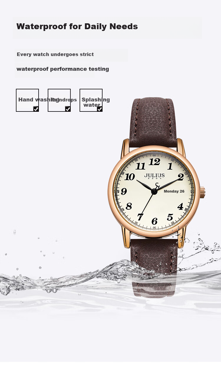 Julius Watch for Women, Retro Dual Calendar Elegant Versatile Youth Quartz Student Exam Watch, Versatile Black JA-1472B 8