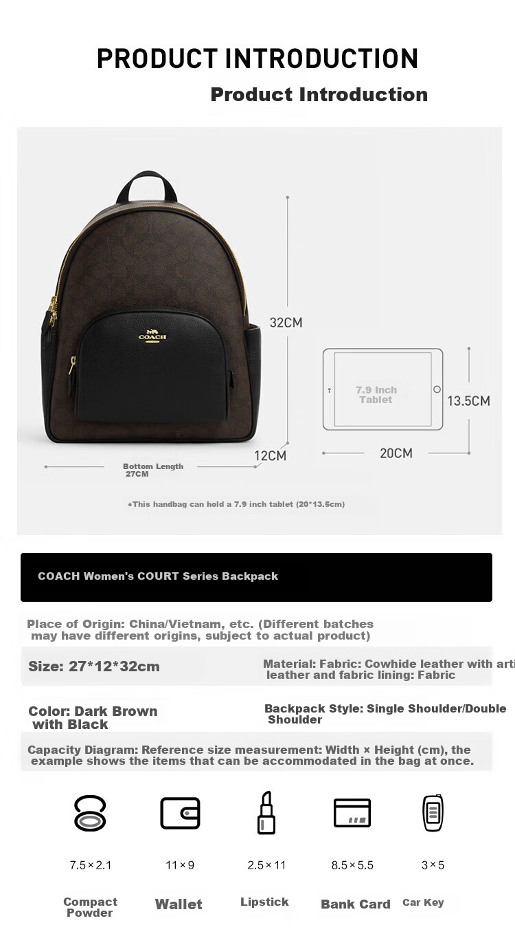 COACH [Brand Direct Supply] Women's COURT Medium Backpack in Khaki with Monogram, Brown CZ176 New Year Gift 2