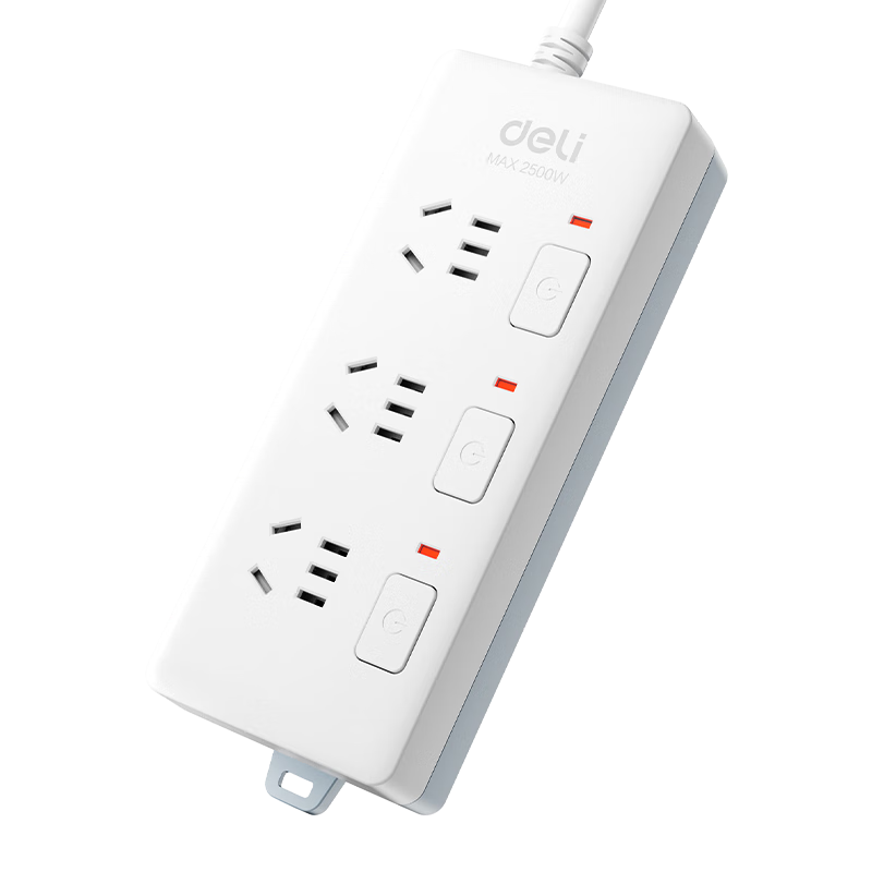 Deli New National Standard 3C Certified Power Strip with Individual Switches, Child Safety Lock, 3 Meters Long, 3985
